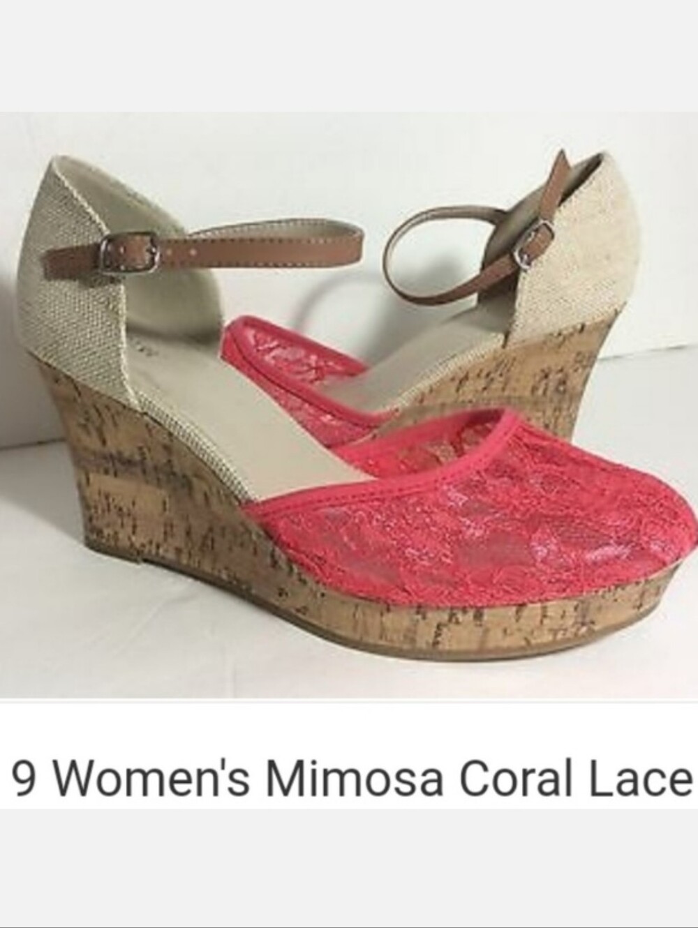 Apt.9 Ladies Lace Espadrilles Feminine Platform wedge Sandals Mimosa Coral Pink!